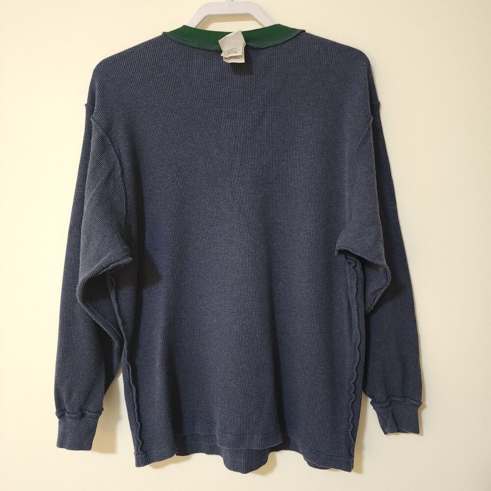 Disney Store Mens Cotton Henley Shirt M Embroidered Goofy Waffle Blue Green Trim - Picture 5 of 9